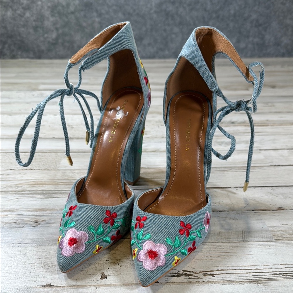 Floral Embroidered Women's Heels